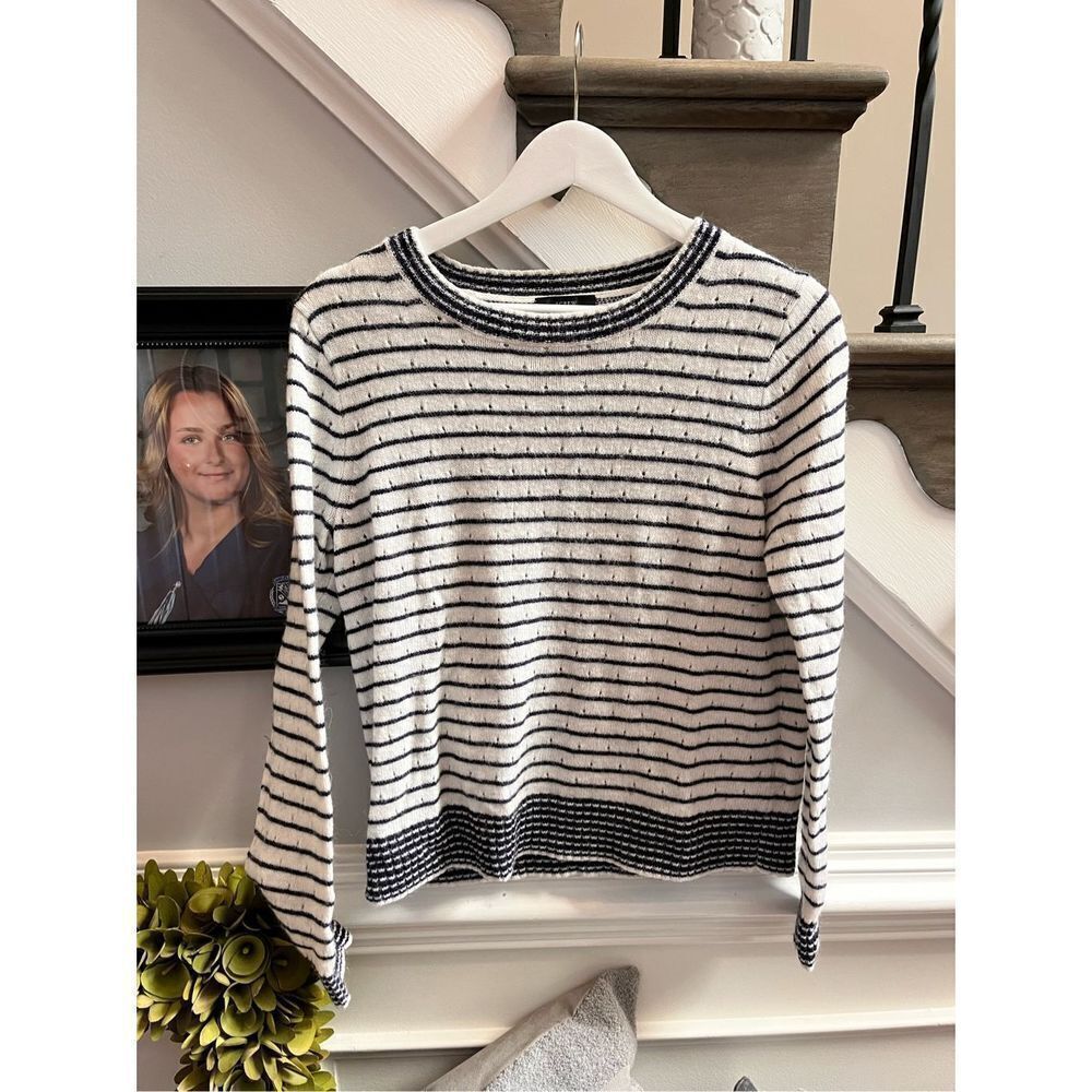 J. Crew White & Black Stripe Textured Alpaca & Wool Sweater sz M NWOT